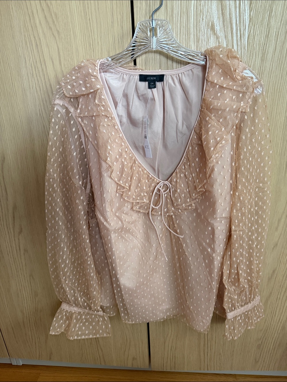 J. Crew Blush Cream Ruffle V-Neck Tie-Front Blouse